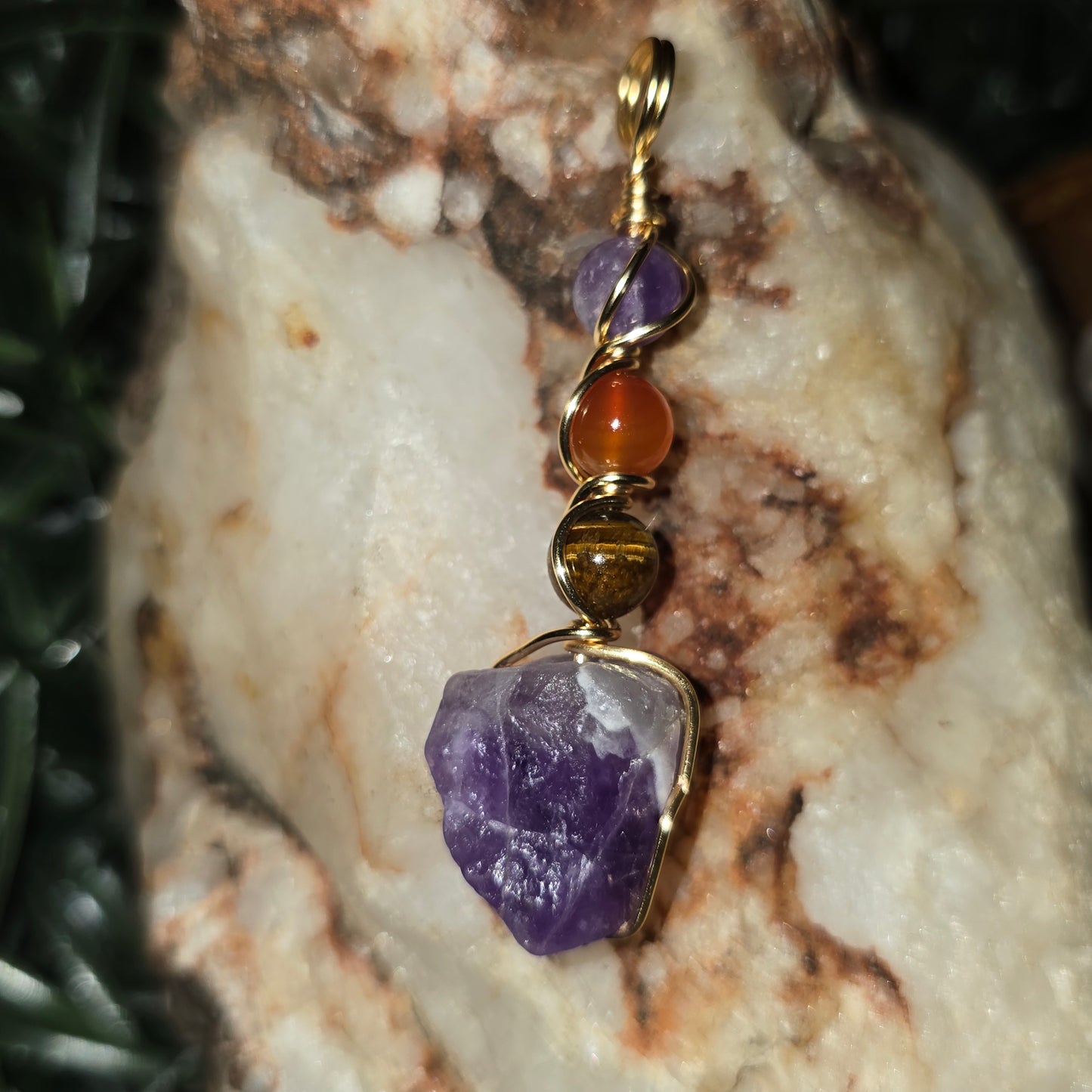 Celestial Balance Pendant – Amethyst, Carnelian & Tiger’s Eye